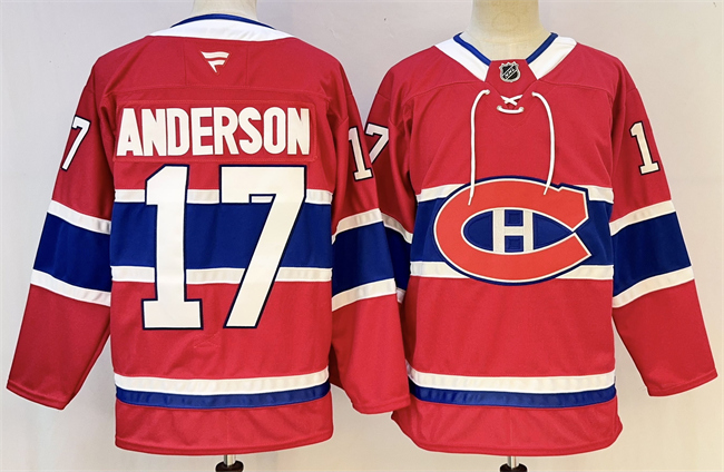 Men's Red Montreal Canadiens #17 Josh Anderson 2024-25 Stitched Jersey